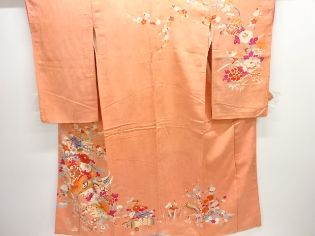 アンティーク　紋錦紗花船模様着物